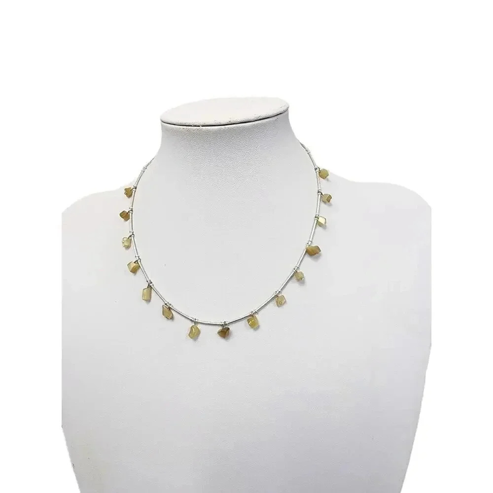 Vintage Silver Chain Choker Necklace with Square Stone with Silver Clasp 14.50in